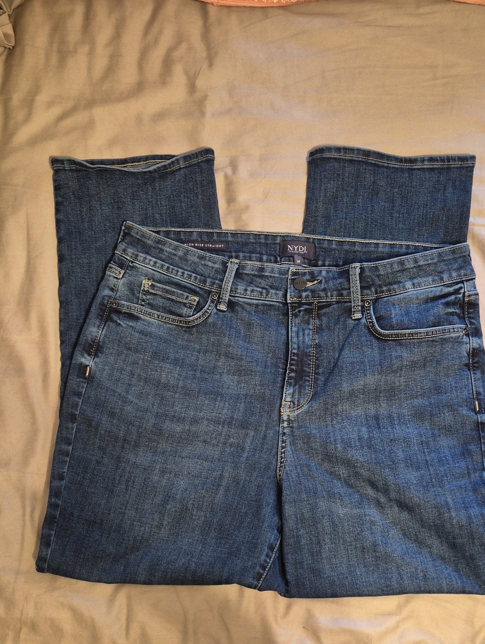 NYDJ Straight Leg Medium Blue Denim Jeans SZ 14